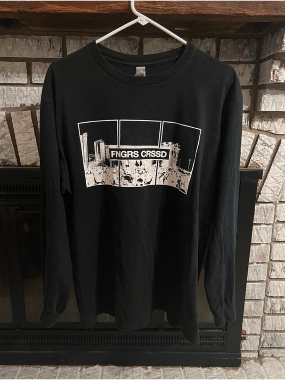 Gildan Black Long Sleeve Graphic Tee with White Front Print